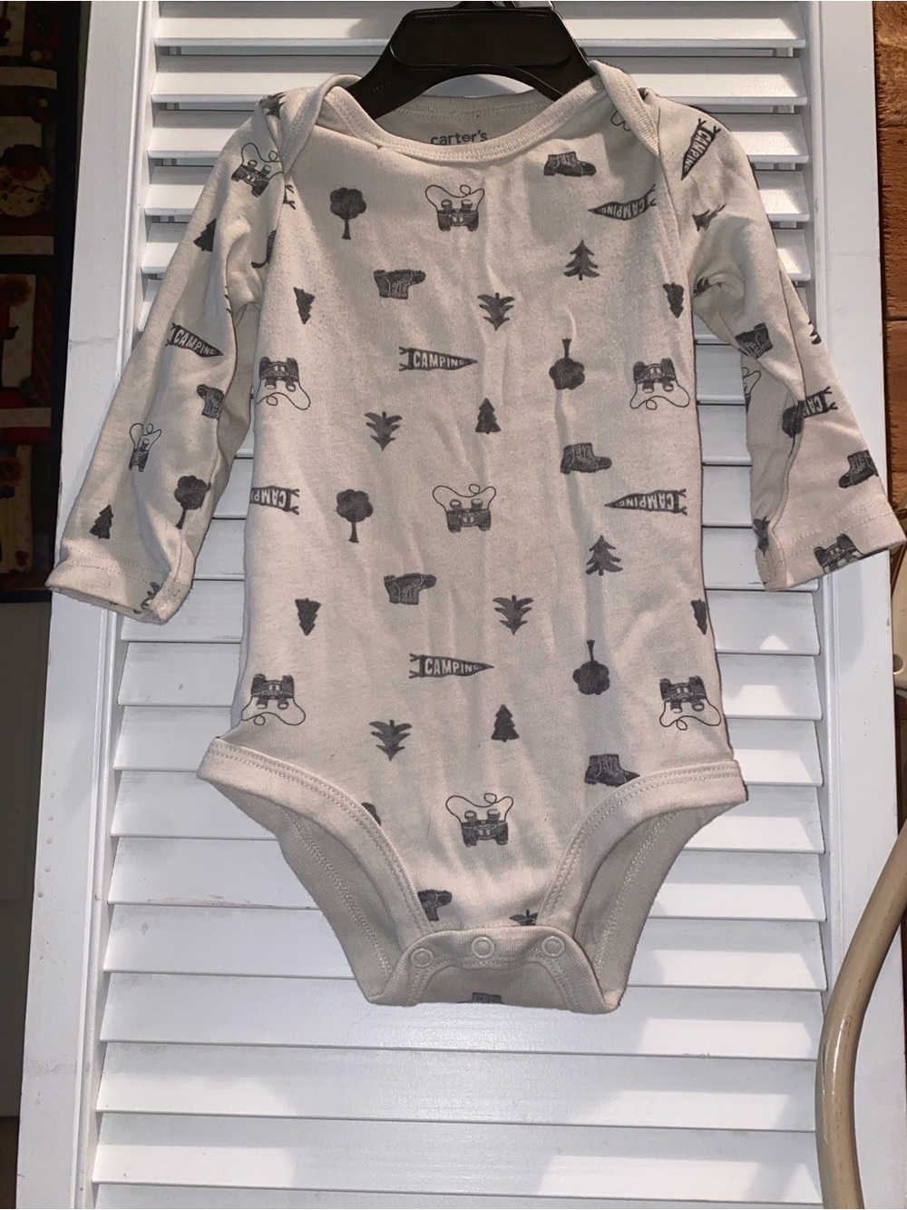 Carter's Cream Camping-Print Long-Sleeve Baby One-Piece